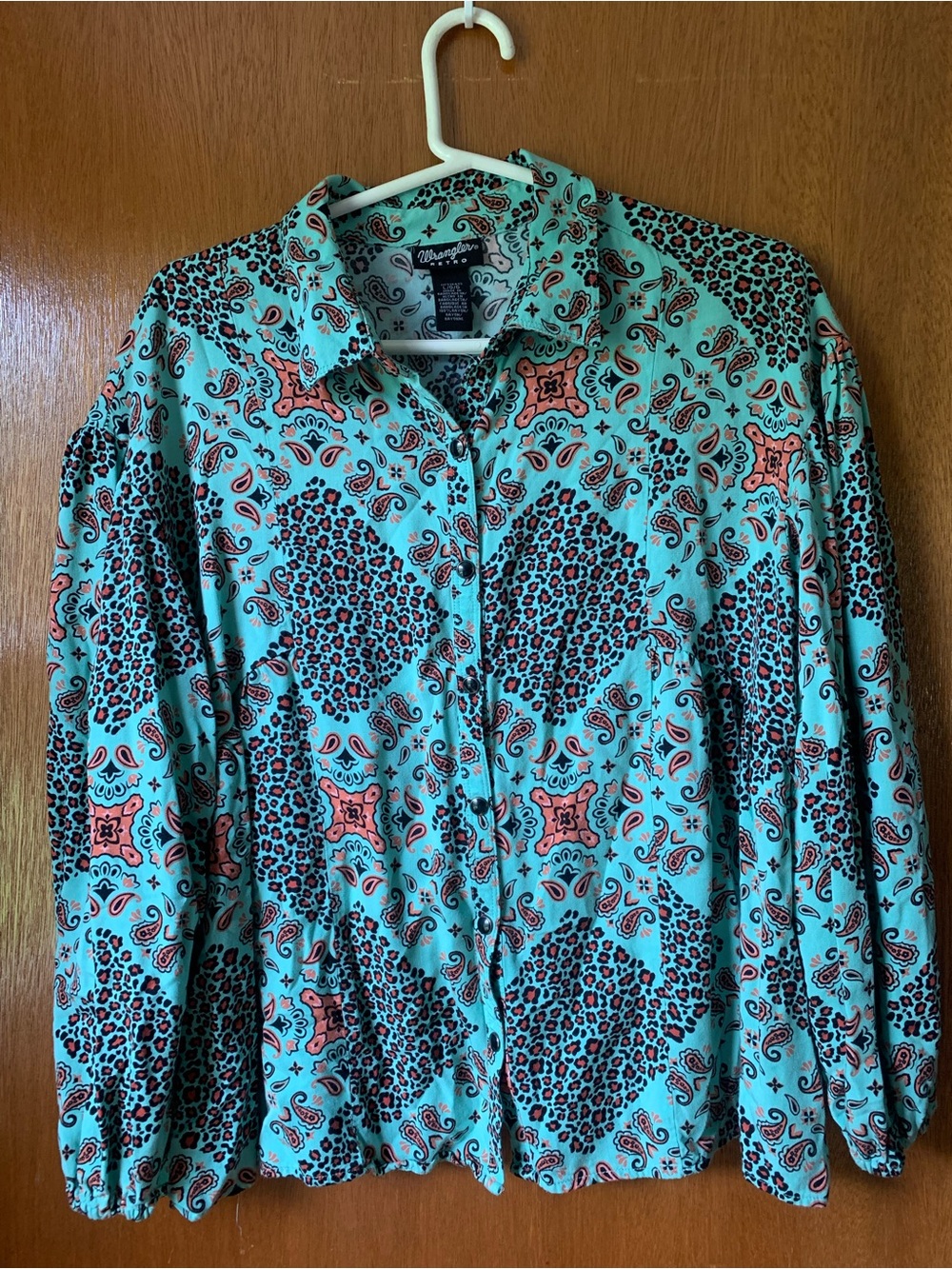 Wrangler Turquoise Paisley & Coral Accented Button-Up Shirt